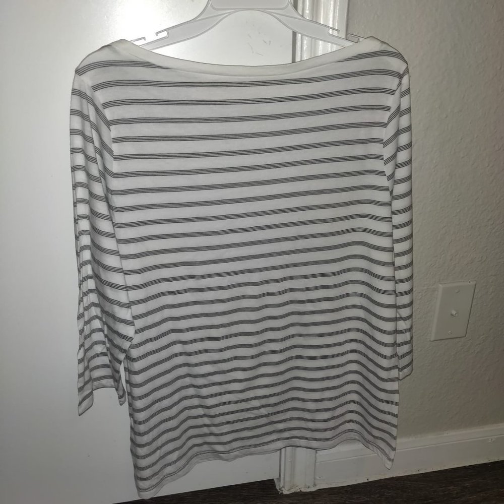 Women's Striped Slim Fit Long Sleeve Boat Neck T-S - Picture 3 of 4